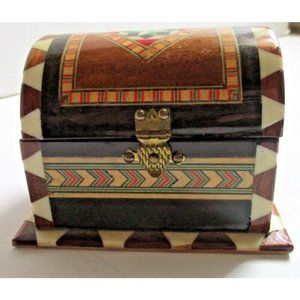 SAC*Petite Dome Lid Chest Marquetry Lacquered Handcrafted Wood Inlay Box